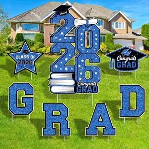 Graduation Decorations 2026, Graduation Yard Signs Class of 2026, Black Blue 7 count Set, Congrats Grad 2026 lawn signs with Stakes for Large Outdoor, Wind-Rain , Easy Setup for Lawn