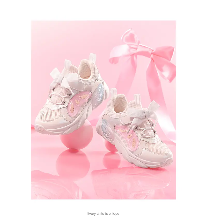 Balabala Girls' Casual Sneakers Trainer Shoes - 1 Pair for 11-12 Yrs, 12-13 Yrs, Lightweight Breathable Synthetic Fabric & Mesh, Cute Bow, Velcro Quick-On Straps, Round Toe, Playful Design