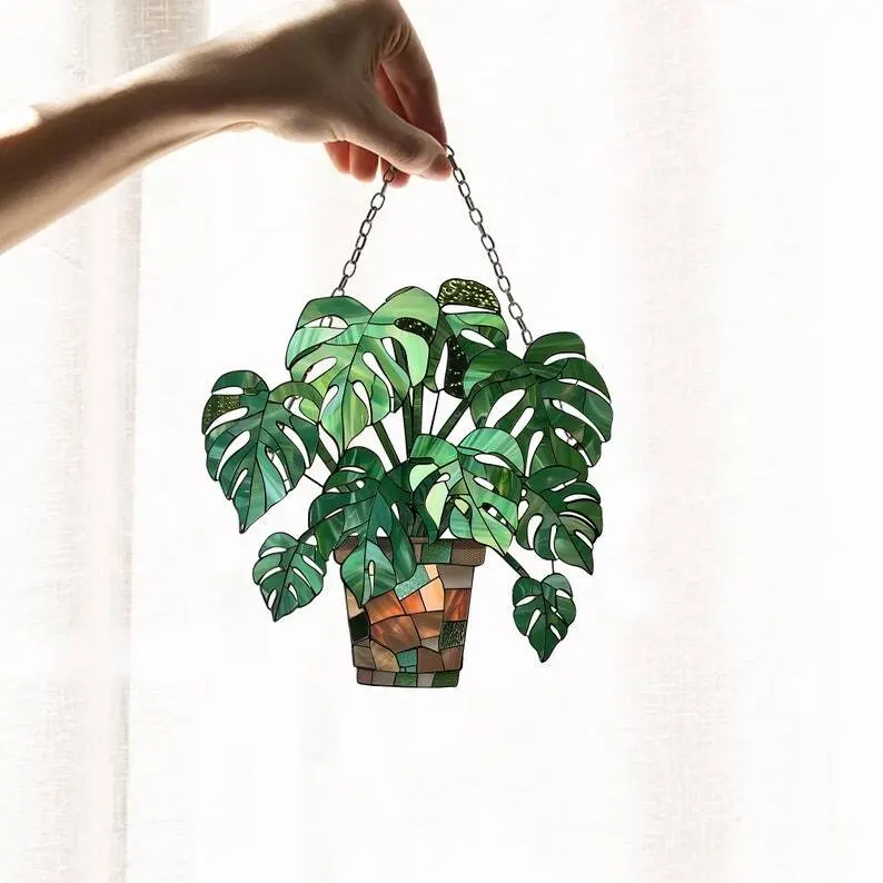 Monstera leaves Window Decor, Flowers Acrylic Window Hanging Art  Decoration, Monstera plant Ornament, Gift for her,Home decoration - TikTok  Shop