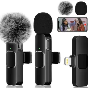 Wireless Lavalier Microphones 2 pcs Compact Clip-on for iPhone Android with Noise Cancellation Clear Audio for Recording Vlogging Live Streaming