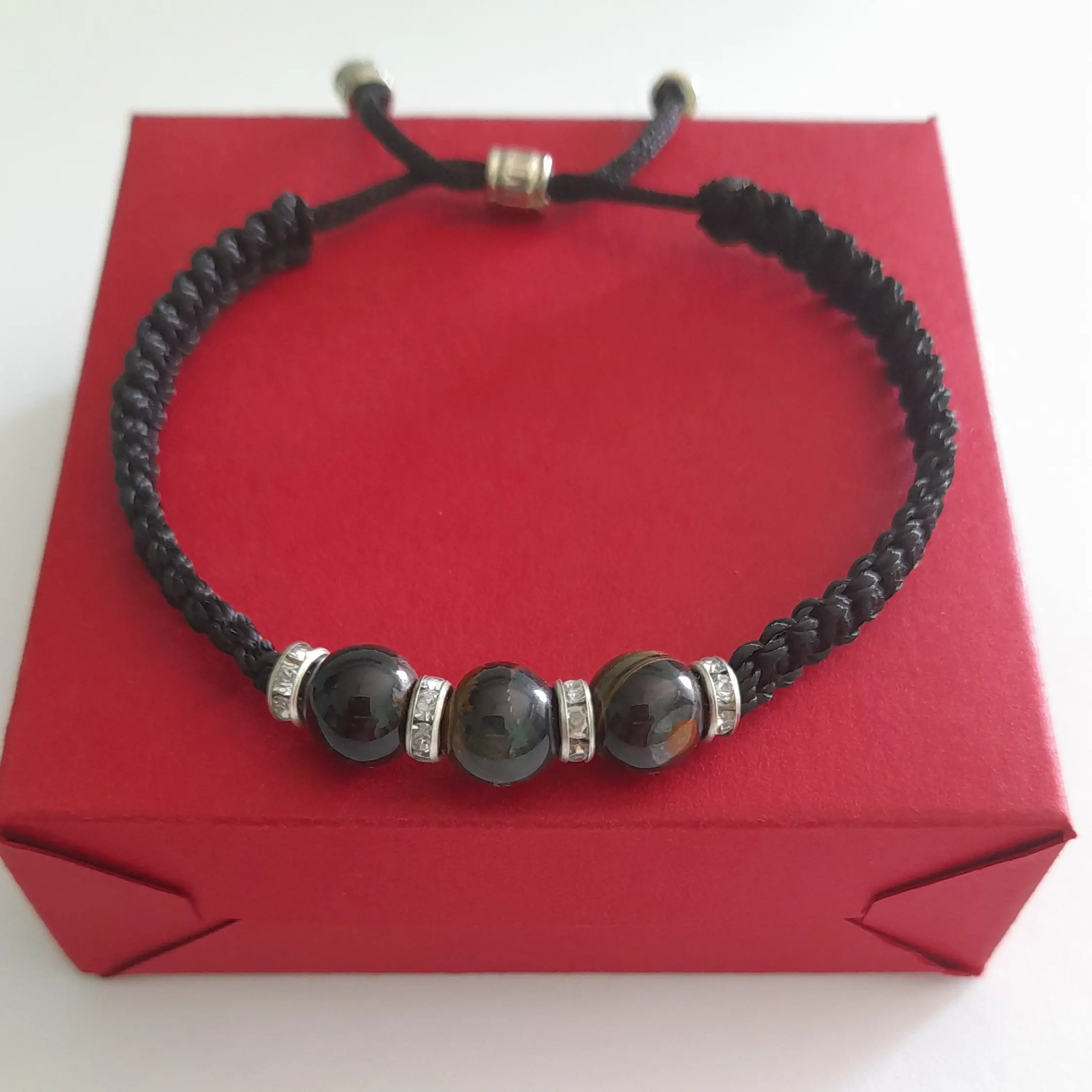 Handmade Macramé Knit Bracelet with Natural Tiger Eye Gemstone - Adjustable, Unisex men woman jewelry   christmas gift