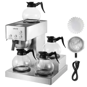 【Summervibes】VEVOR Commercial Drip Coffee Maker, 12 Cups Coffee-Maker Machine with 4 Glass Carafes and 4 Decanter Warmer Plates, Stainless Steel Drip Style Coffee Brewer, for Restaurant, Office, Coffee Shop & Home
