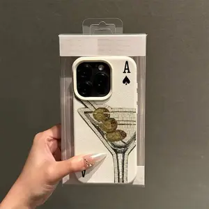 Vintage Martini Glass Spade Pattern Tpu Phone Case Cover for iPhone X/XS/XR/XS Max/11/12/13/14/15/16/17 Pro Max, Gift for Women and Men, Accessories