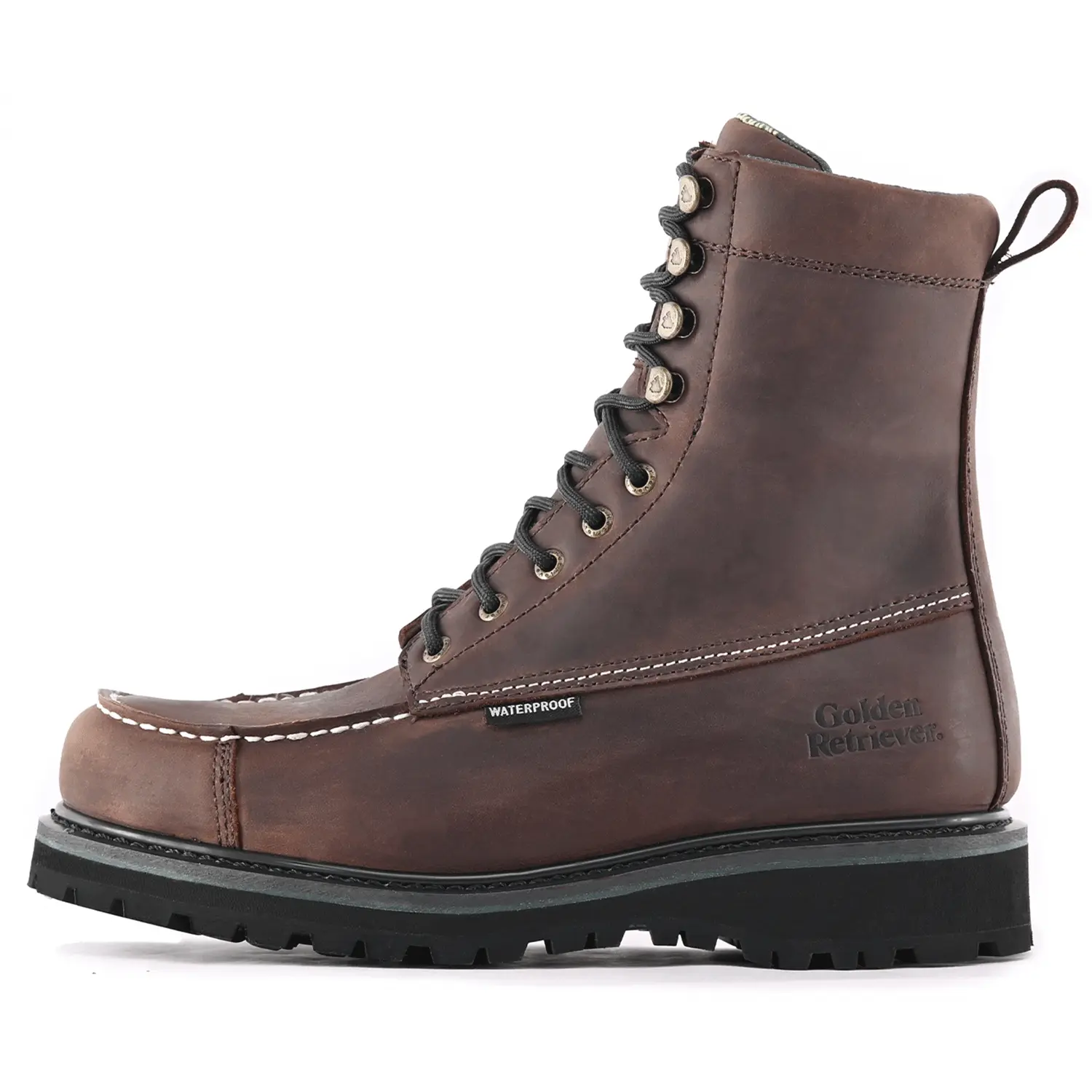 WishMaster G24006 Men's Mahogany Leather Mid-Calf 8-in Lace-Up All-Season Waterproof Durable Hiking Boots