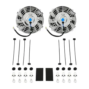 7'' Inch Chrome Universal Slim Fan Push Pull Electric Radiator 12V 80W High Performance Cooling Fan Mount Kit Set of 2