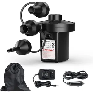 Electric Air Pump for Inflatables, Portable Quick-Fill Air Pump with 3 Nozzles, 110V AC/12V DC, Inflator &Deflator Pumps for Outdoor Camping, Air Mattress Beds, Boats, Inflatable Cushion
