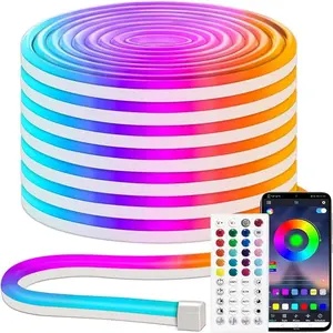RGB Neon LED Strip Lights, 16.4FT 12V Flexible Rope Lights Color Changing Multiple Modes Control with APP & Remote,IP65 Waterproof Neon Lights for Bedroom Decor