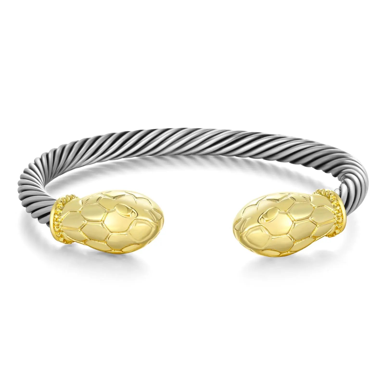 Aprilery Two-Tone Snake Motif Twisted Cable Cuff – Stack Bangle Adjustable Dual-Design Layered Jewelry for Women