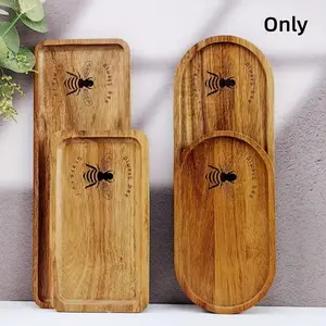 Elegant Oval Bee-Inspired Acacia Wooden Tray W/engraved Bee & Happy Bee Day Text,perfect for Breakfast,snacks,cakes,bread,versatile Kitchen&bathroom Decor,durable Wood Material,bee Decor, Salad Serving Plates