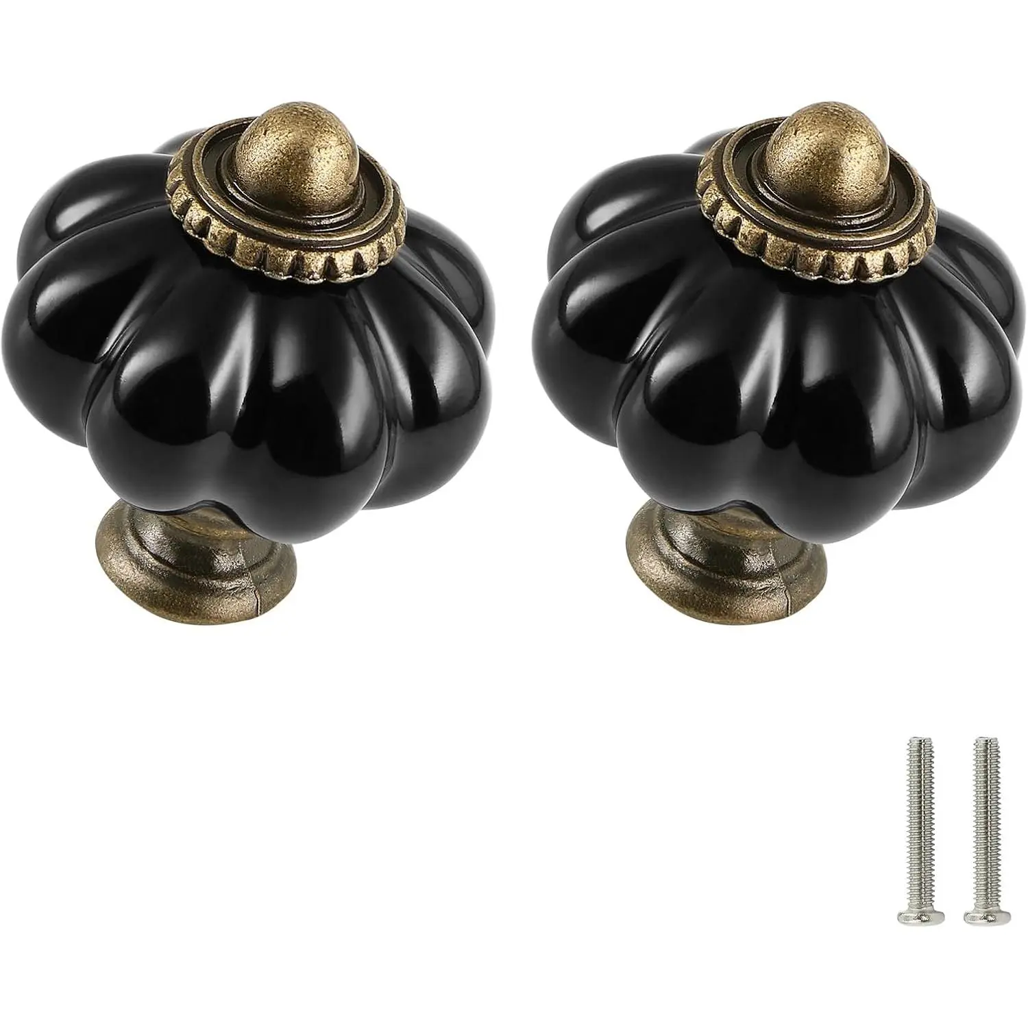 Black Pumpkin Knobs 12 Pack Ceramic Cabinet Knobs Vintage Drawer Pulls - Antique Dresser Pulls with Screws for Closet Drawer Cupboard Cabinet and DIY Home Project