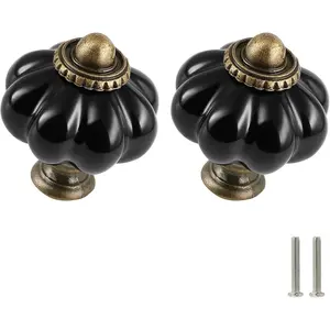 Black Pumpkin Knobs 12 Pack Ceramic Cabinet Knobs Vintage Drawer Pulls - Antique Dresser Pulls with Screws for Closet Drawer Cupboard Cabinet and DIY Home Project