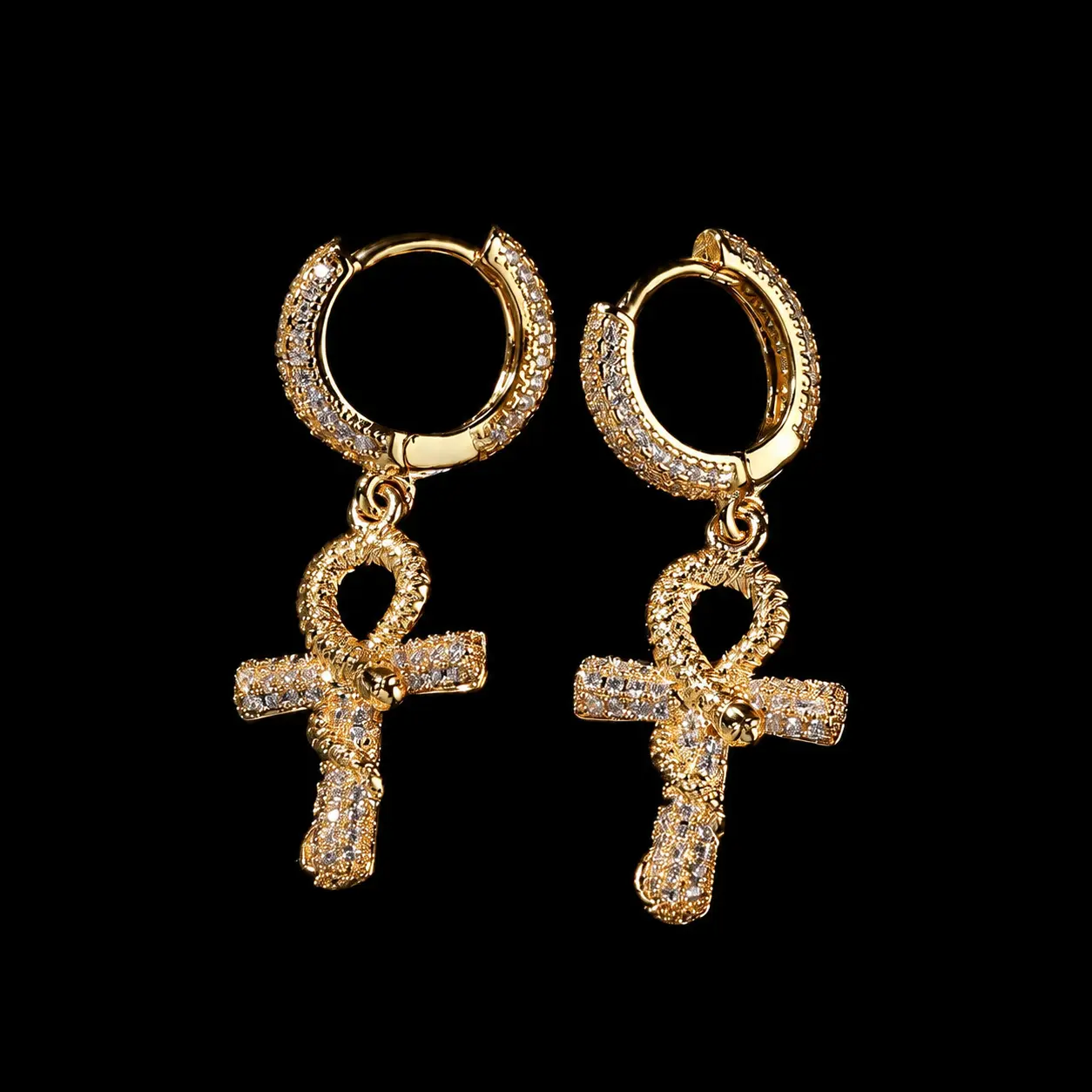 Mens Earrings Cross Earrings for Men, 14K Gold Silver Plated Cubic Zirconia Hypoallergenic Anka Cross Earrings, Trendy Men Accessories Jewelry Valentine Day Gift