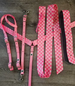 Pink checkered tack set