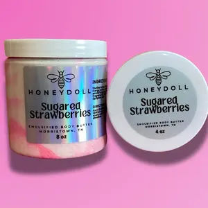 Sugared Strawberries Emulsified Body Butter with Pink Shimmer, Deeply Moisturizing for Dry Skin - Body Care whipped