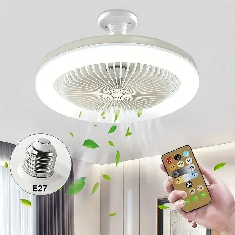 E27 Ceiling Fan LED Light, 3-Speed Dimmable Modern Ceiling Fan Light, 360° Rotatable Fan Light, 2 in 1 Indoor Ceiling Cooling Fan Light for Home Livin