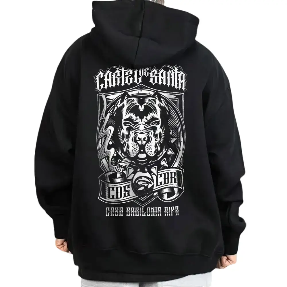 Cartel De Santa Printed Unisex Polyester Fabric Hoodie - Comfortable, Loose, Chicano Cholo Mexican Style Casual Oversized T-Shirt for Halloween, Thanksgiving Menswear Graphic Sweatshirt