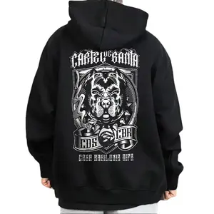 Cartel De Santa Printed Unisex Polyester Fabric Hoodie - Comfortable, Loose, Chicano Cholo Mexican Style Casual Oversized T-Shirt for Halloween, Thanksgiving Menswear Graphic Sweatshirt