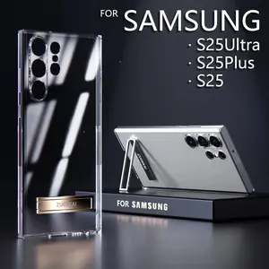 For Samsung Galaxy S25 S24 S23 S22 Ultra Transparent Kickstand Case with Bracket Standing Transverse Protective Clear Soft Cases