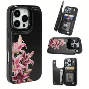 A TPU phone case, adorned with floral patterns, designed to be convenient and practical, includes card slots, functions for bank cards, public transportation cards, and more, suitable for iPhone 17/16/15/14/13/12, holiday gift