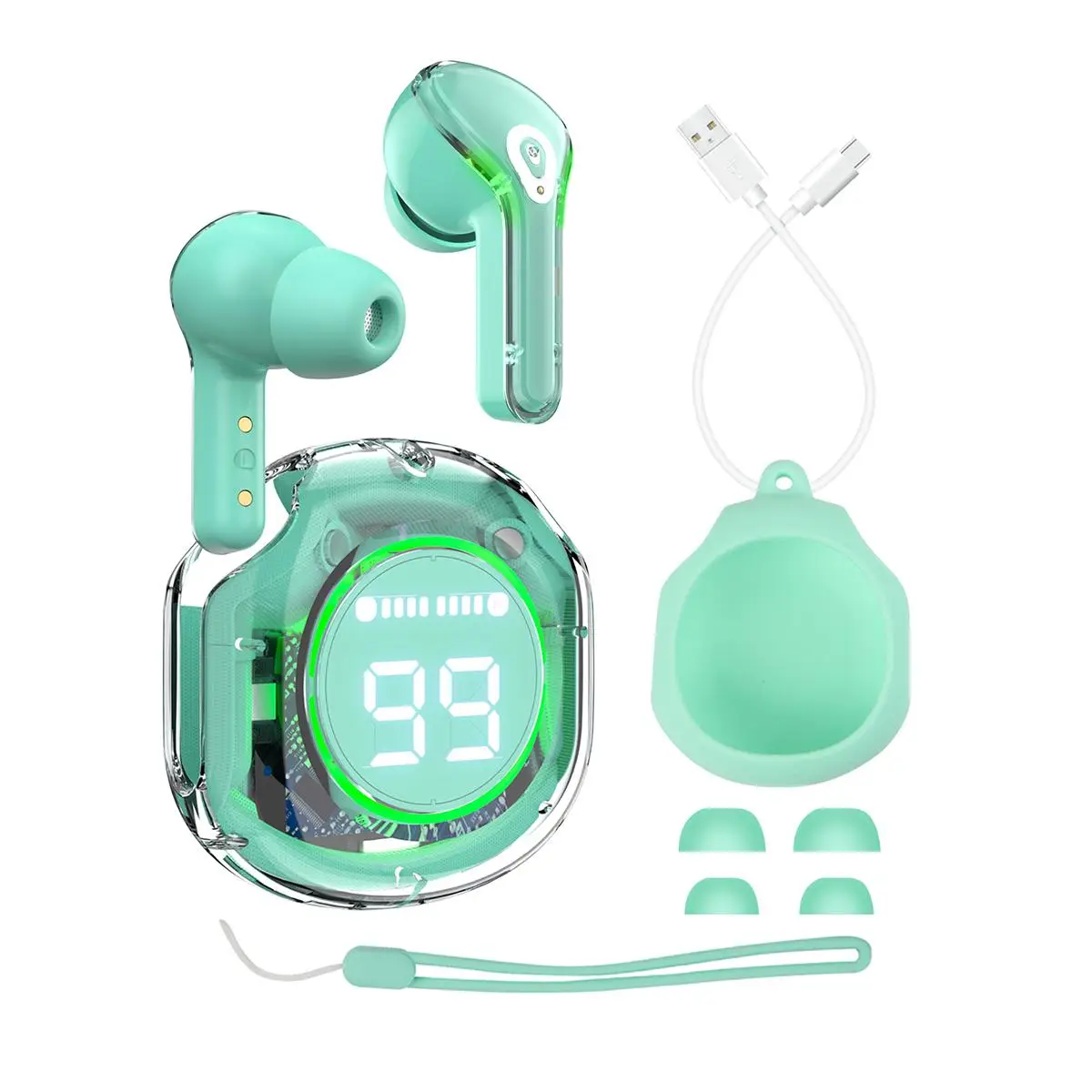 In-ear Transparent Case TWS Wireless Earphone, Touch Control Stereo Sound BT Earphone with Digital Display Charging Case, Low Latency Earbud Headphone