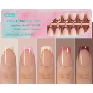 Misssix French Gel Press on Fake Nail Tips, Short Square, No Need to File, Pre-lasting for Nail Art DIY 16 Sizes Multicolor 160Pcs