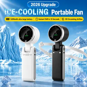 2026 New Ice Cooling Handheld Turbo Fan, Portable Rechargeable Personal Fan, 5 Speed 15000RPM Powerful Fan for Travel Outdoor Camping Hiking, Black, Summer Essentials ﻿