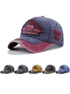 1 washed two tone embroidered "NEW YORK" classic baseball cap, outdoor sun shading duckbill cap, fashionable and versatile cartoon animal eagle hat, suitable for all seasons, unisex