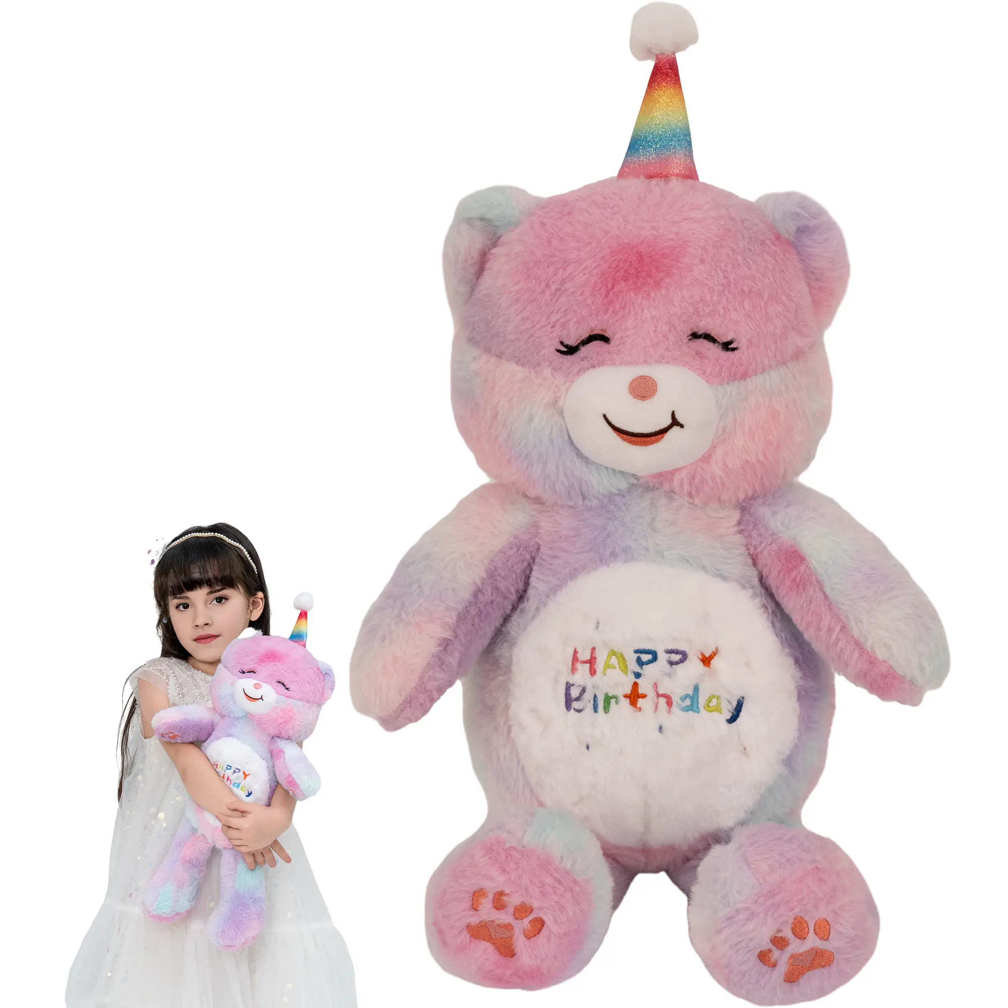 Rainbow Bear Stuffed Animals Happy Birthday Bear Soft Rainbow Teddy Bear Plush Toys Stuffed Bear Plushies Animal Colorful Teddy Bear Plush Doll Animal Toy for Kids & Lovers