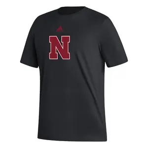 adidas Mens Nebraska Cornhuskers Crew Neck Short Sleeve Athletic Training Casual Tops Casual - Black