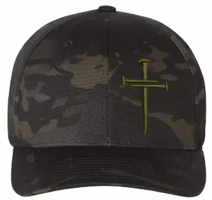Jesus Christ Christian 3 Nail Cross Hat and Free Decal - Multicam Camo Flex Fit Hat