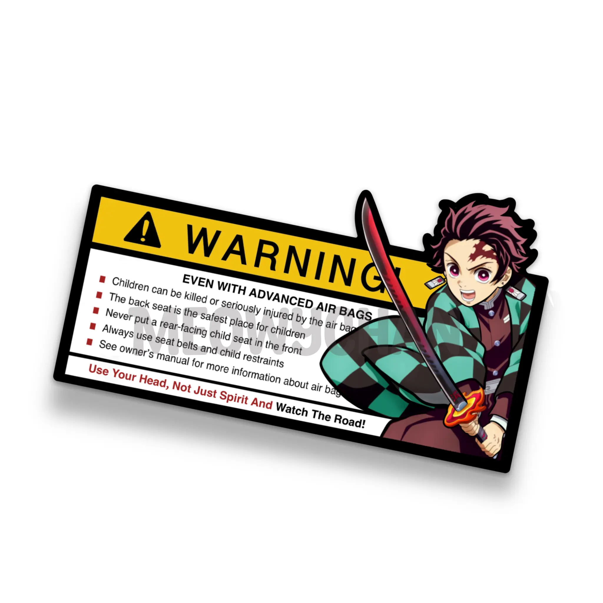 Anime Warning Sticker, Demon Anime, Airbag Warning sticker, Visor anime sticker, Anime Car Sticker, Anime Sun Visor Car Sticker