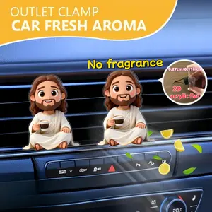 Cartoon Jesus Coffee Drinking Car Vent Clip Decoration, No Fragrance, Acrylic Luxury Decor, Fashion Car Interior Accessory, Valentine Gift