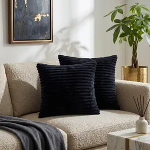 【Father's Day】Joylsle 18’‘x18’‘ Inch Black Channel Corduroy Throw Pillow, Soft Plush Striped Decorative Cushion with Insert for Couch Sofa Bed Living Room Bedroom，Striped Cushion，Couch Decor Pillow，Bed Decor Pillow，Soft Plush Pillow，Corduroy Pillow