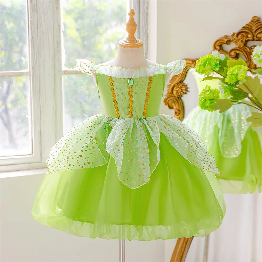 3-8Y Tulle Green Kids Clothes 05 Fairy Cartoon Cosplay Costume Fancy Carnival Performance Princess Theme Holiday Party Frock Girls Ball Gown Children Dresses for All Season