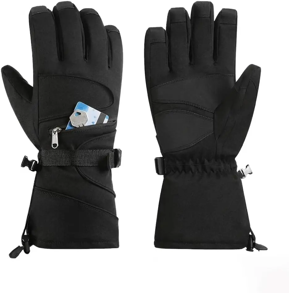 Men's Ski and Snowboard Gloves - Waterproof and Windproof Winter Snow Gloves for Cold Weather - Heavy Duty Insulated Thermal Gloves with Zipper Pocket for Keys and Ski Pass