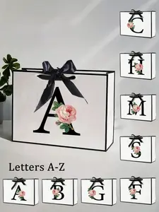 Large Capacity Gift Bag with Simple Letters A-Z and Rose Pattern, Handbag, Shopping Bag, Wedding Favor, Christmas Present