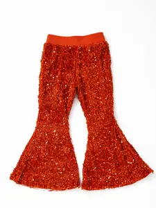 Orange Sequin Print Bell Bottoms Girls pants