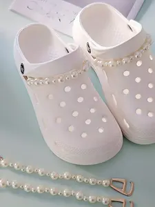2pcs Fashionable Chain Shoe Charms Slipper Straps with Faux Pearl Chains, Unique Style Shoe Accessories, Trendy Decorative Items for Shoes