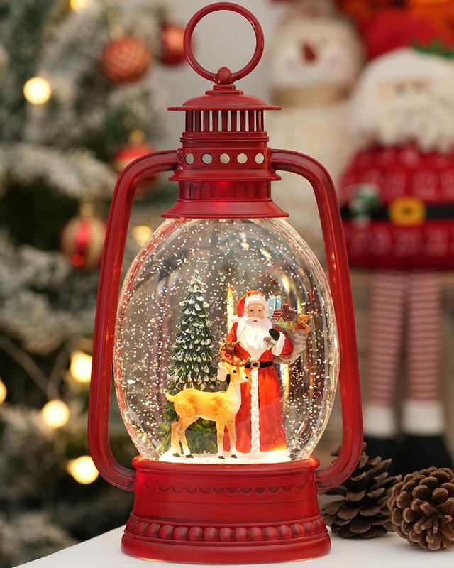 12.6 Inch Large Christmas Snow Globes, Snow Globe Christmas with Santa, Glittering Snow Globe Lantern with Timer, Musical Christmas Snow Globe for Christmas Decor(Santa)