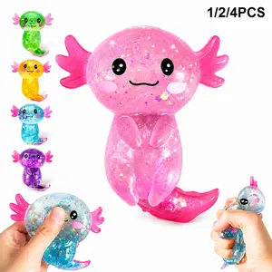 1/2/4PCS Cute Axolotl Squishy Toys, Glitter Stress Relief Squeeze Fidget Toys, Soft Sensory Toys for Kids Adults, Party Favors & Birthday Gifts