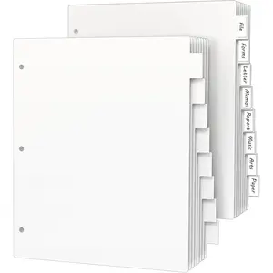 3 Ring Binder Dividers with 8 Tabs, 2 Set 8 Dividers Binder, 1/5 Cut Tabs, Letter Size Binder Dividers White, Sheet Protectors 8.5" x 11", 3 Hole Punch Divider 8 Tab Sets, Total 16 Dividers
