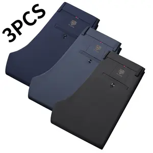 3-piece men’s business casual long pants set — wrinkle-resistant, comfortable long pants; straight-leg stretch dress pants