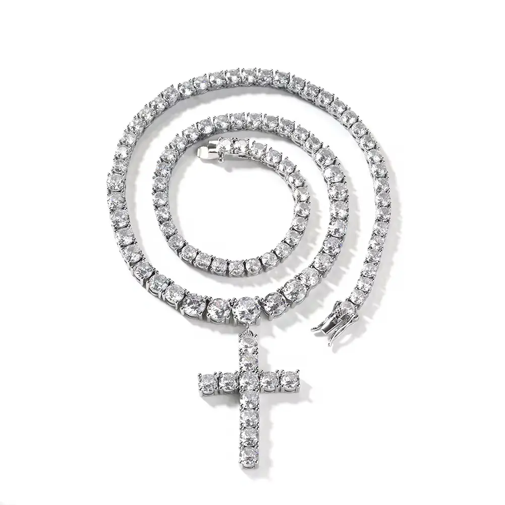 Cross Tennis Chain Necklace "Silver"