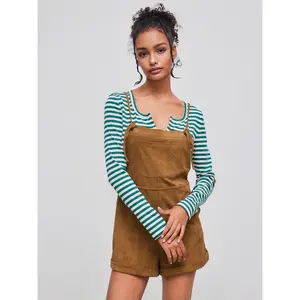 Cider [size 2-26] Jacquard Square Neck Solid Pocket Roll Hem Knotted Romper