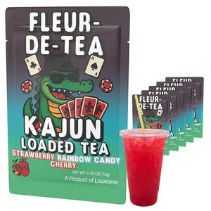 Kajun Loaded Tea – Fleur-de-Tea | Strawberry + Rainbow Candy + Cherry Flavor | Sugar Free Energy Tea Powder | 250mg Green Tea Caffeine | Zero Calories | Keto Friendly