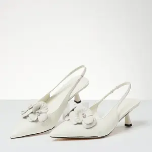 CYNLLIO Womens Slingback Heels Flower Pumps Pointed Toe Kitten Heels Heeled Comfy Sandals Shoes