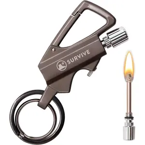 Permanent Match Bottle Opener Metal Keychain, Reusable Survival Fire Starter Lighter, Emergency Waterproof Striker Stick Kit