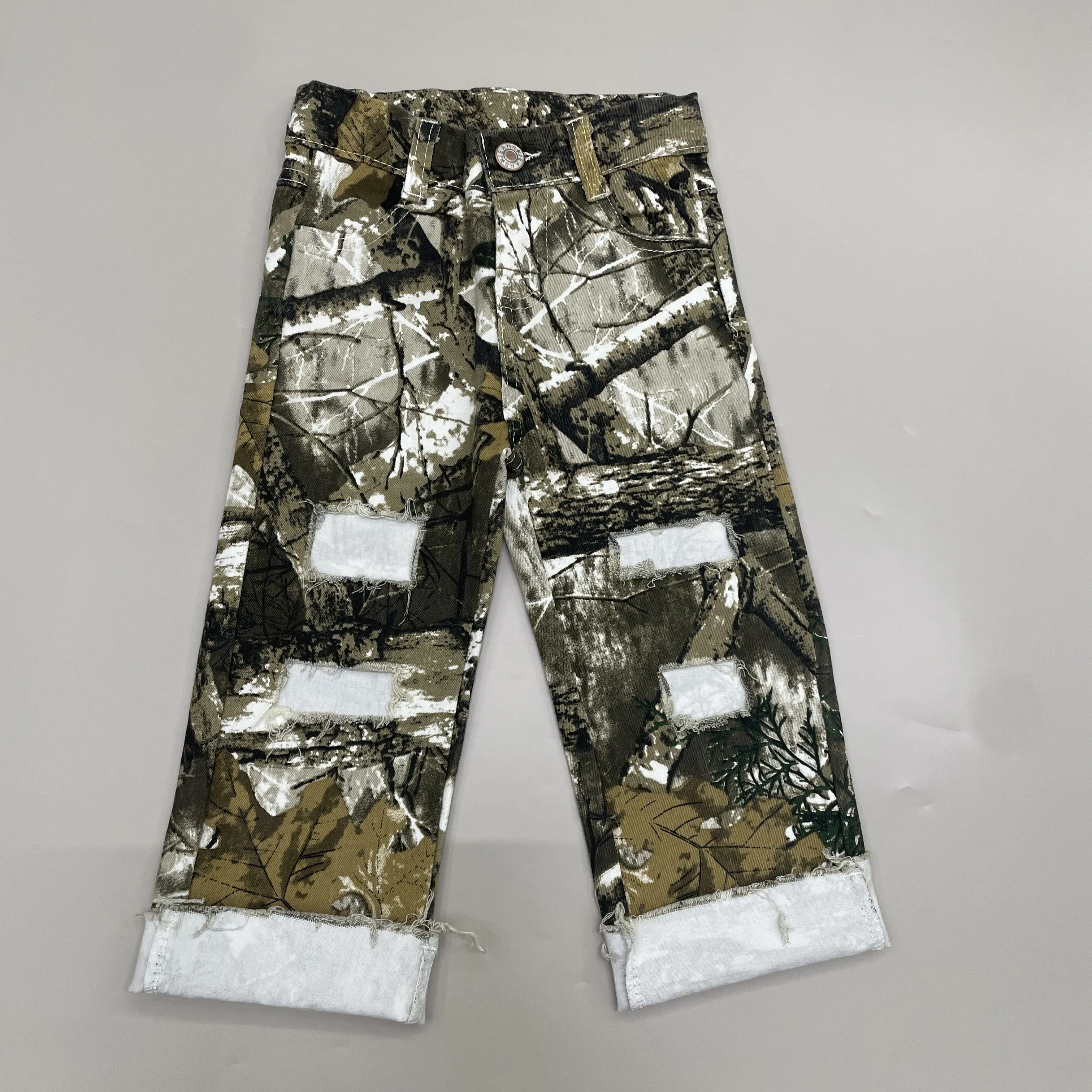 Children's Leaf Camo Casual Boys' Jeans, Cotton Denim Pants for Toddlers & Kids, Ideal for Winter Outdoor Wear, Buttons, Plaid, 6-12M