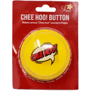 Leilonis Chee Hoo Button Makes Various "Chee Hoo" Sounds in Pidgin Yellow Speech Bubble Design for Celebrations and Expressions