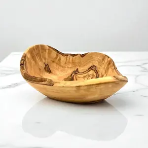 Rustic Live Edge Olive Wood Snack Bowl Handmade Natural Wood Bowl for Chips Fruit Candy & More Eco Friendly Design